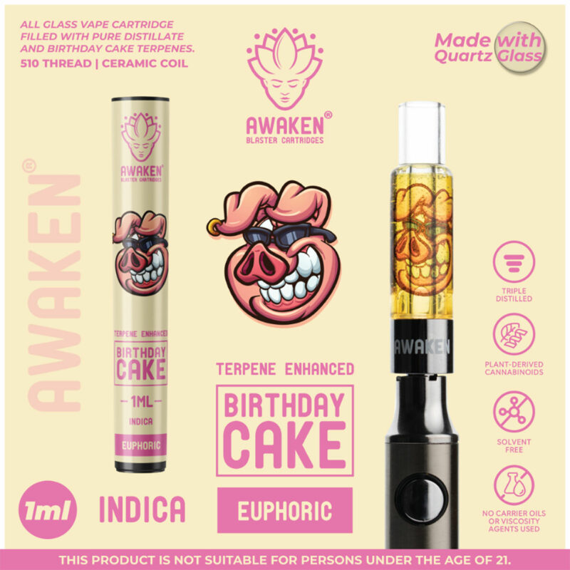 Awaken 1ml Quartz Glass Distillate Vape Cartridge Birthday Cake